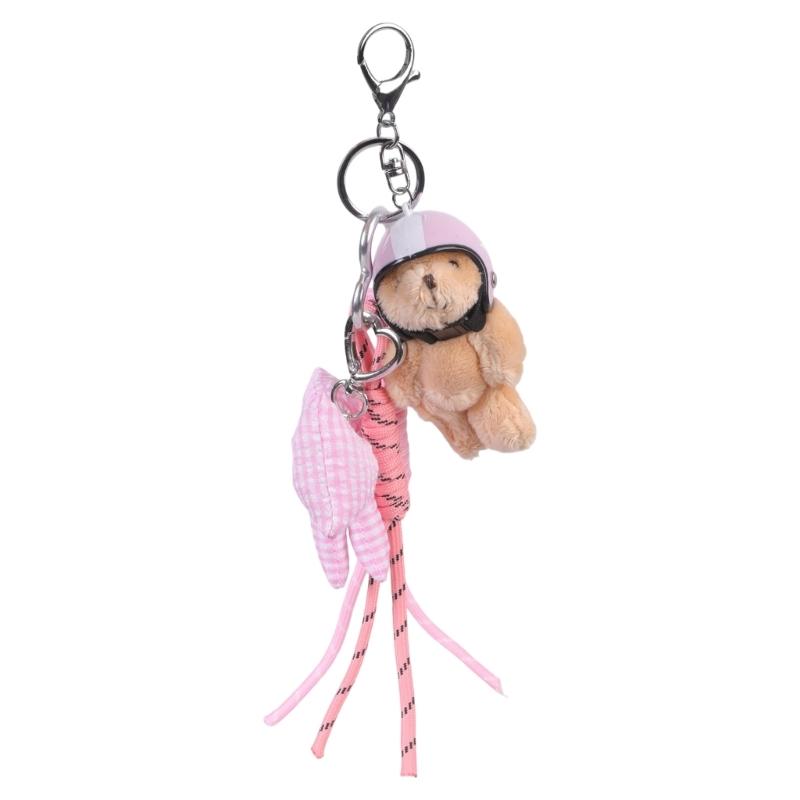 Stylish Plush Helmet Bear Keychain with bowknot Keychain Perfect For Backpacks Luggage Fashionable Daily Companion