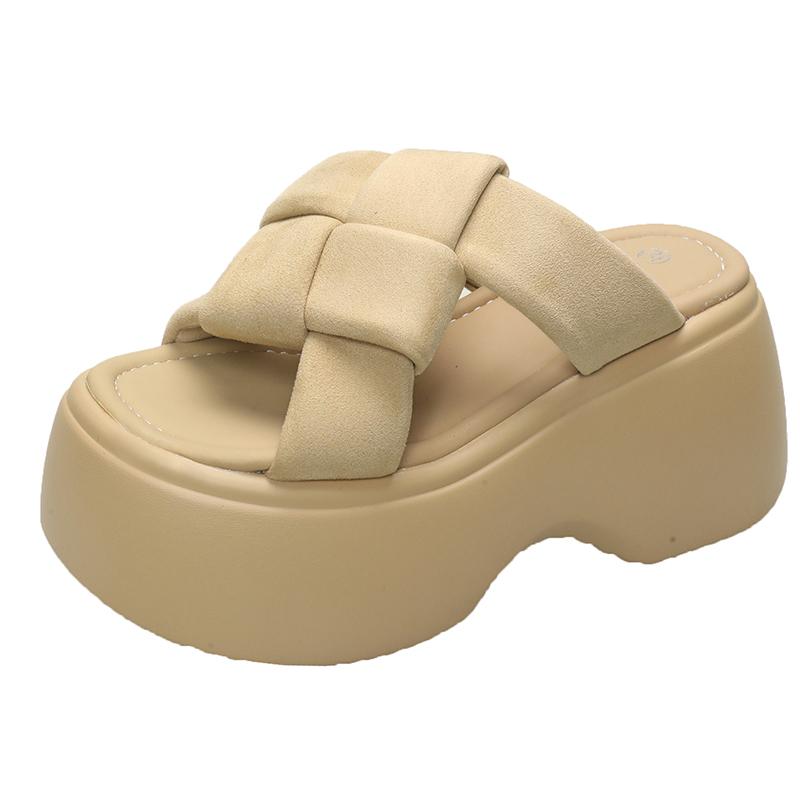 

Модные НОВЫЕ 8,5 см танкетки-шлепанцы для женщин Летние Нескользящие Платформенные Сандалии Женские С Открытым Носком Удобные Женские Массивные Пляжные Шлепанцы 34 бежевый