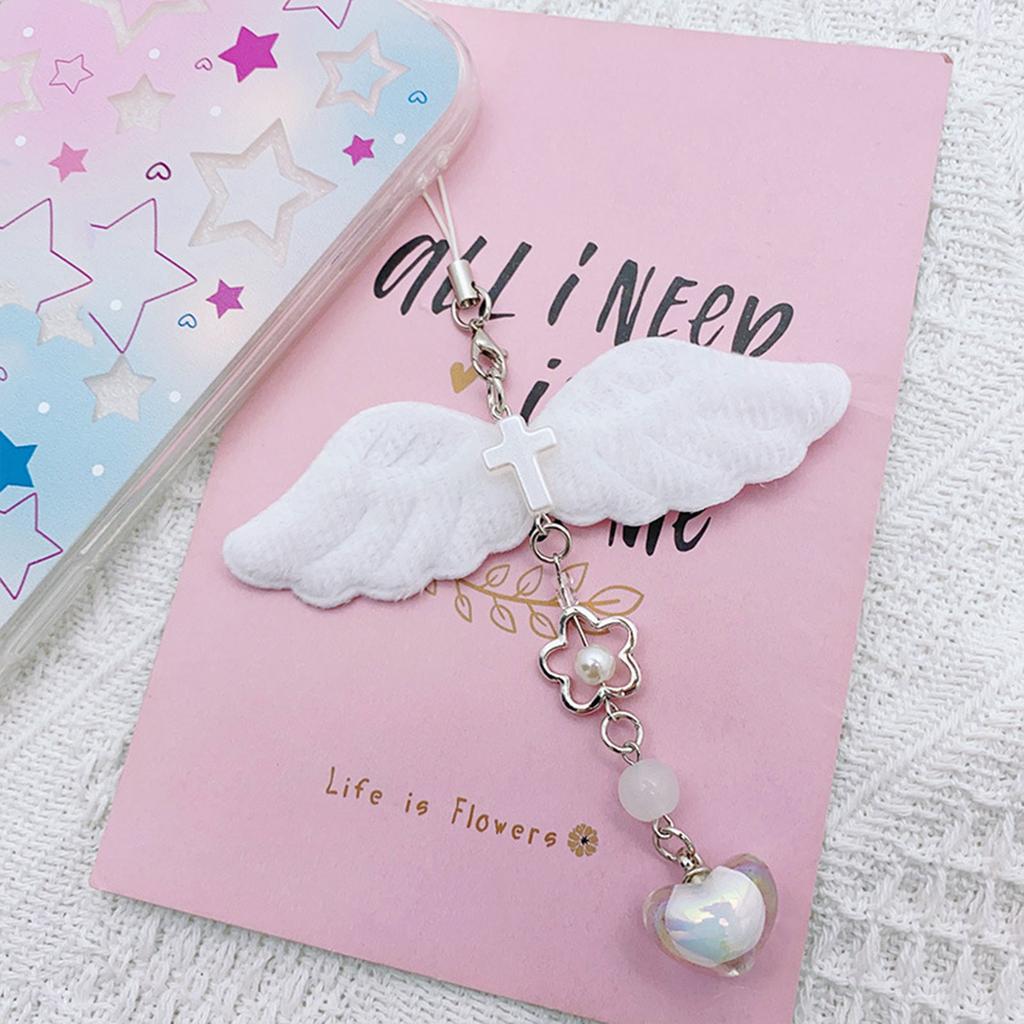 Plush Wing Heart Charm Pendant Chain Hanging Decoration for Keys Bag Purse