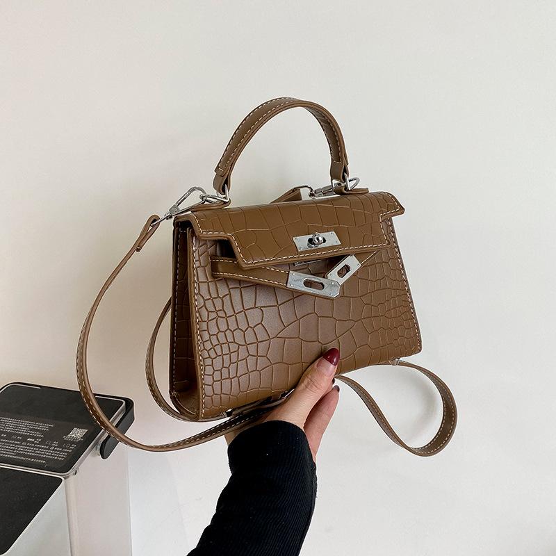 

Высококачественный модный шелковый шарф однотонной расцветки с каменным узором, портативная женская сумка через плечо, трендовая коричневый