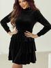 Fall Winter New Women's Velvet Dress Stand Collar High Waist Long Sleeve Ruffled Layered Short Skirt