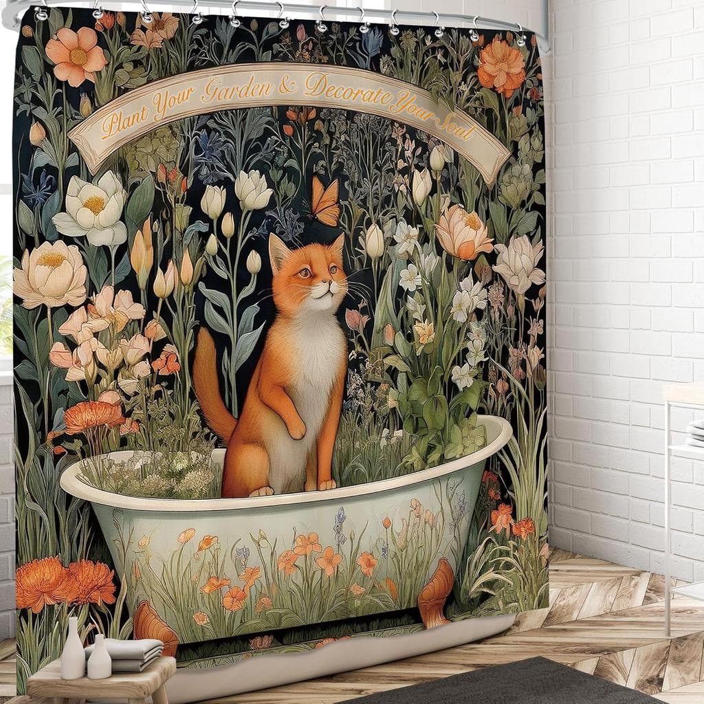 Cute Dog Shower Curtain Funny Animal Shower Curtains Set Fun Puppy Cartoon Teddy in Bathtub Flower Rustic Country Daisy Boys