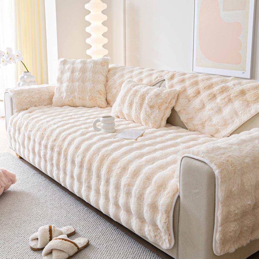 Popular Imitation Rabbit Plush Sofa Cover For Winter Soft Fabric Furniture Protector for Living Room Have Many Colours