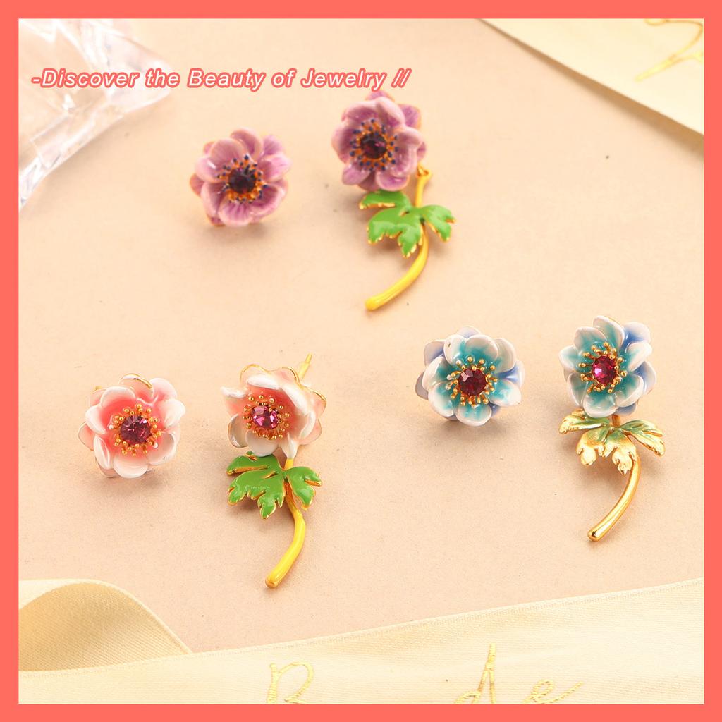 Retro diamond stud earrings irregular mini flower design Mori literary three-dimensional earrings enamel dripping oil court style