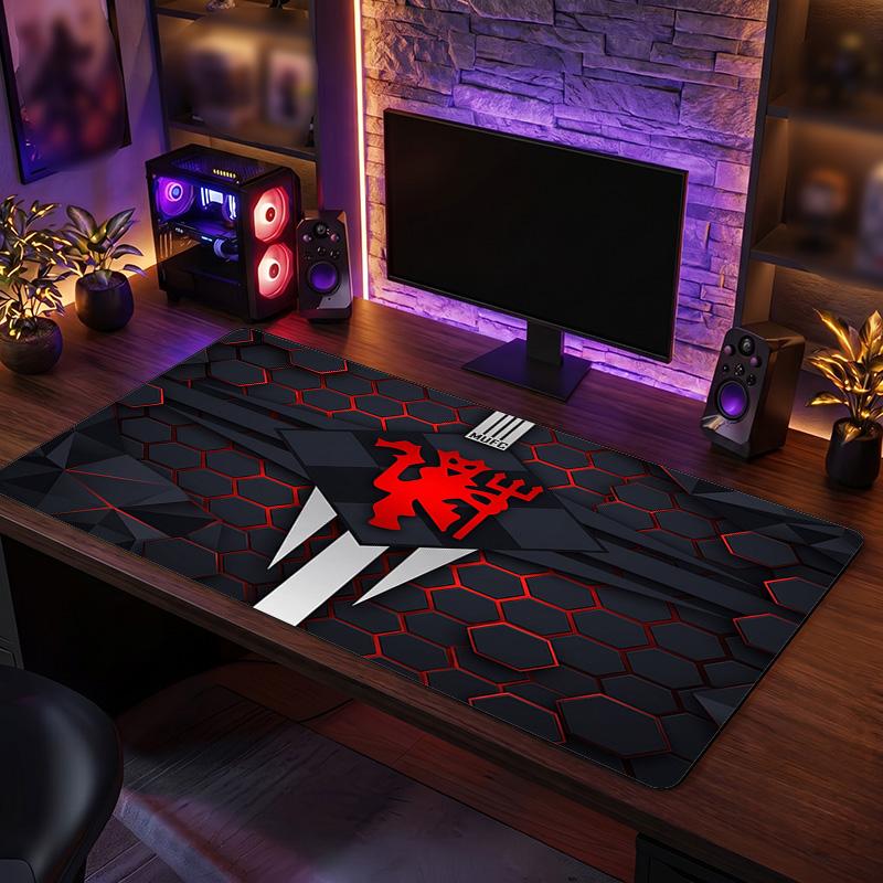 Tappetino per Mouse con Motivo a Tema Manchester United FC, Tappetino XXL per Scrivania da Gaming con Design del Logo del Calcio, Tappetino per Mouse del Computer Antiscivolo