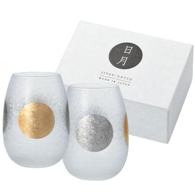 Aderia Premium Nippon Taste Sun and Moon 315ml Rocks Glass Set (Pair, Made In Japan, Gift Box, S6254) - Whiskey, Stylish Gift for Women, Mother's Day,