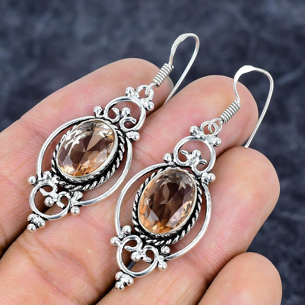 Morganite Gemstone Handmade 925 Sterling Silver Jewelry Earring 2.21" M-3293