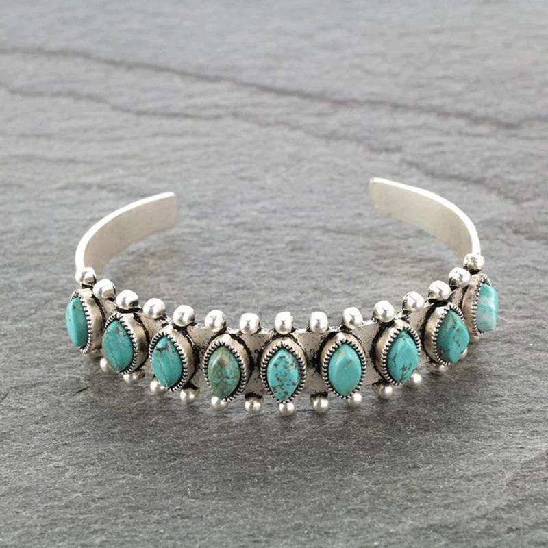 Bohemian Turquoise Floral Open Bangle Bracelet for Women
