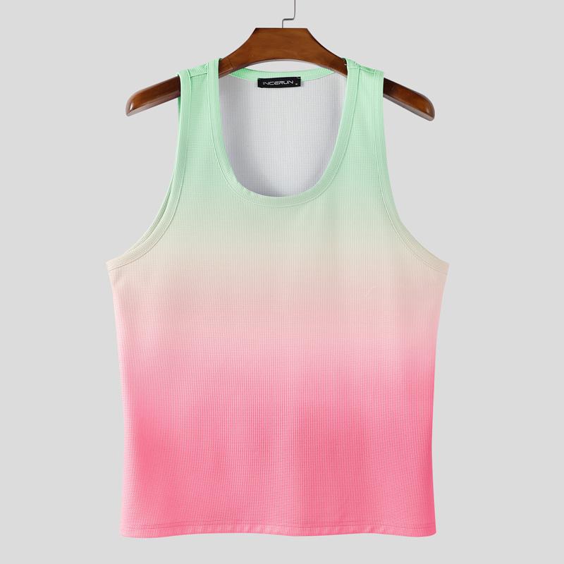 INCERUN Men U Neck Sleeveless Gradient Texture Casual Tank Tops