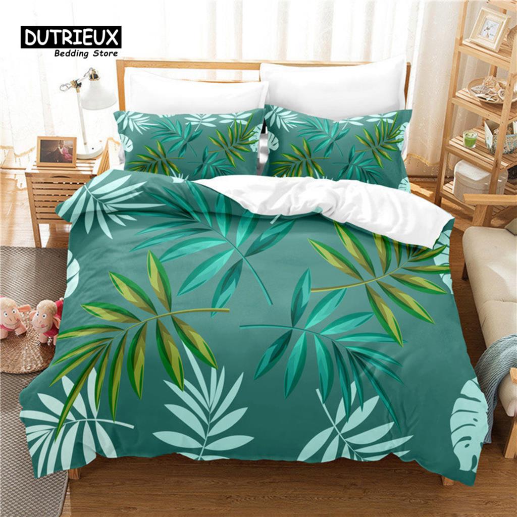 Green Palm Leaf Bedding Set Hawaiian Tropical Leaves Duvet Cover Microfiber Monstera Banana Leaves Quilt Cover For Teen Adults