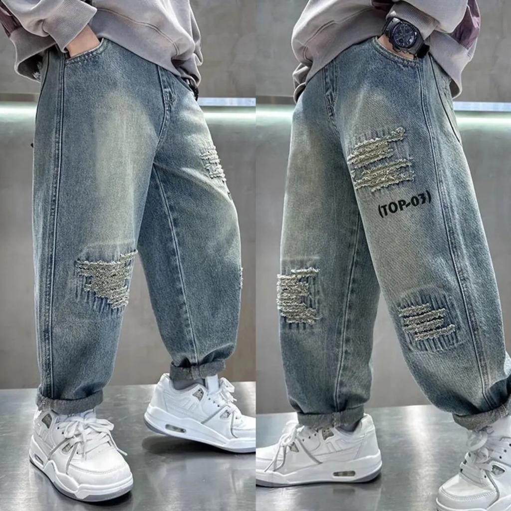Four Seasons Spring Autumn Boys Jeans Children Loose Denim Pants Teenager Fashion Spring Baggy Trousers Kids Handsome Clothing