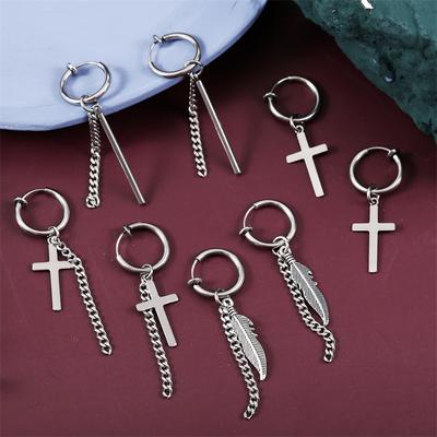 Feder Tropfen Ohrclip Nicht Gepierct Einzeln Herren und Damen Stecker Ohrringe Schlicht Retro Titanstahl Koreanischer Ohrschmuck