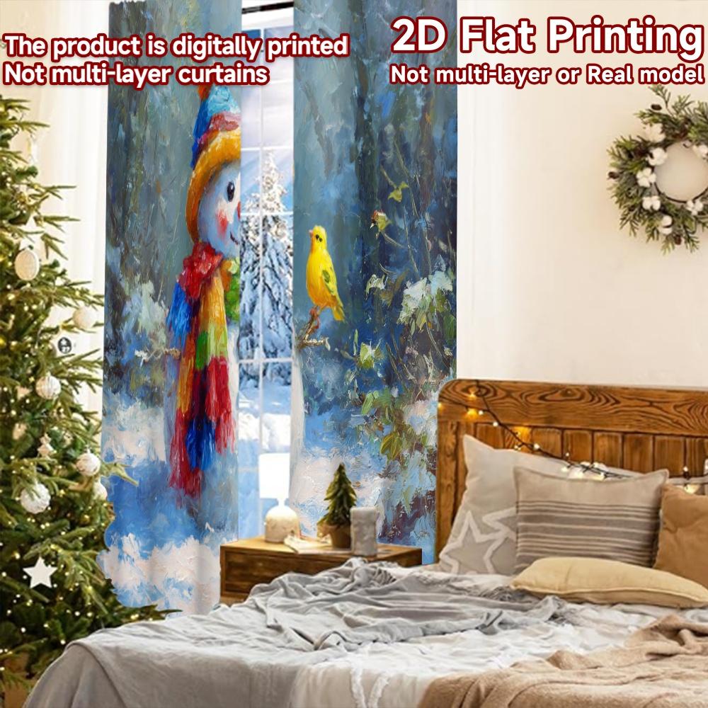 2pcs, 2D FLAT PRINTING Curtains (Without Rod) Snowy Friend Halloween Festival Popular Curtains&Drapes Versatile Fabric Curtains