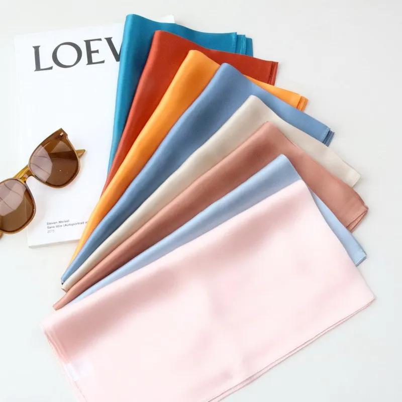 Fashion Solid Kerchief Women Head Scarf For Hair Pink Green White Silk Neck Scarfs Female 70Cm*70Cm Square Bandanas Lady Scarves