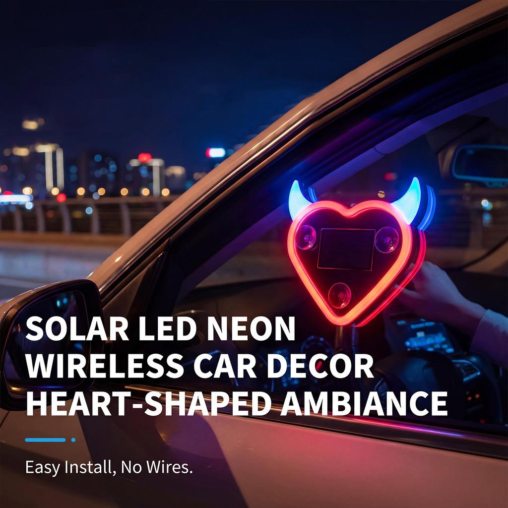 Double Power Source Car Window Light Solar and USB C Charging Heart Shape Decoration Suction Mount Ambiences Lighting
