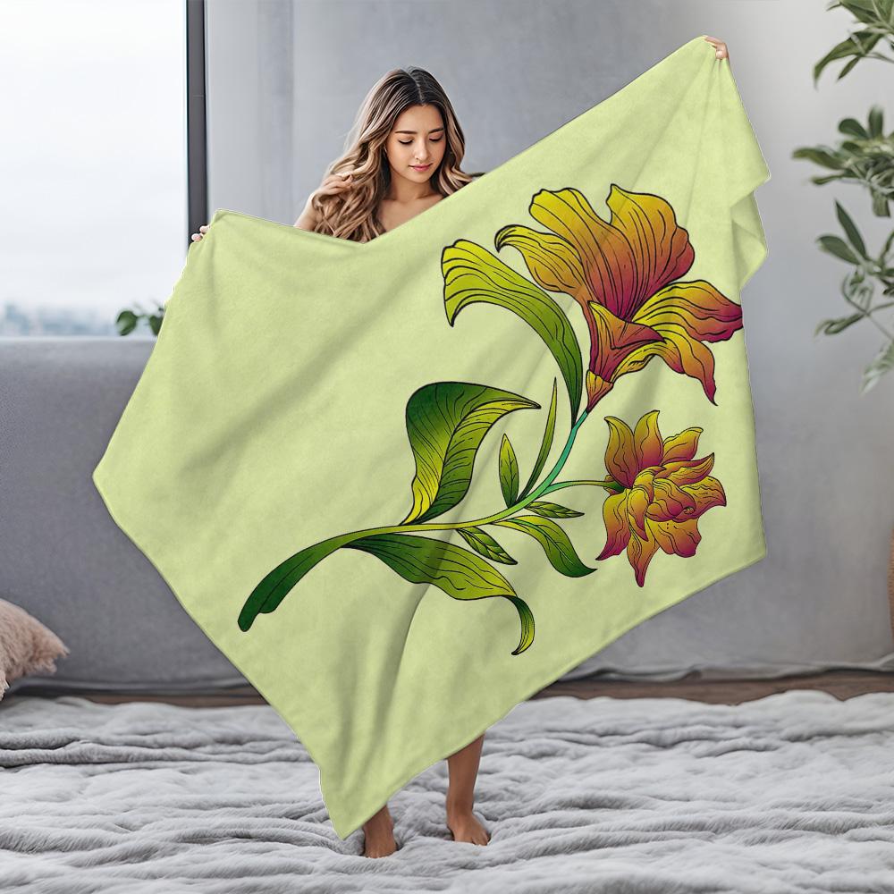 Soft Fleece Blanket with Elegant Floral Design Watercolor Flower Print Cozy Bed Blanket for Women Gift