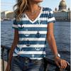 Neue Ankerstreifen 3D-Druck T-Shirts Damen Kurzarm V-Ausschnitt T-Shirt Lässige Tops Y2k Harajuku T-Shirts Streetwear Damenbekleidung