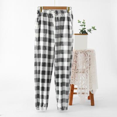 Winter Pajama Pants Thick Plush Elastic Waist Plaid Print Loose Keep Warm Leg-Binding Design