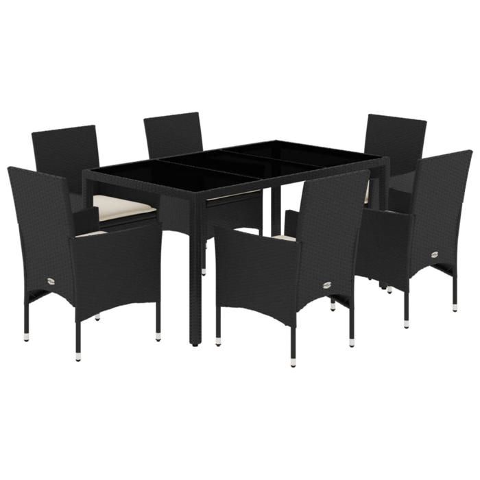 VidaXL Ensemble à manger de jardin et coussins 7 pcs noir rotin acacia 3278540