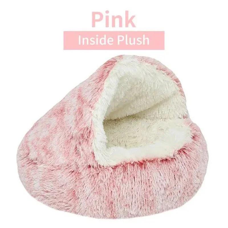 Plush Round Cat Bed Pet Mattress Warm Soft Comfortable Basket Cat Dog 2 In 1 Sleeping Bag Nest for Small Cat Puppy