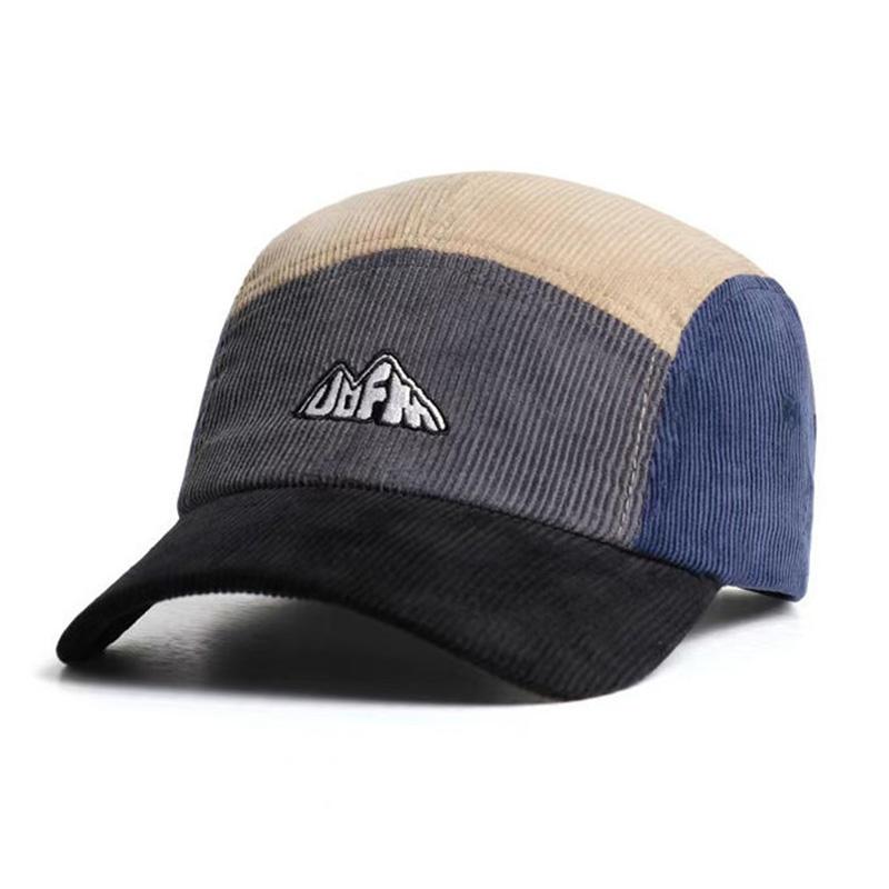 Japanese-style Retro Five-panel Corduroy Color-block Baseball Cap, Embroidered Peaked Cap for Women, Autumn