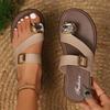 Fashion Large Shiny Crystal Flat Sandals Women Plus Size Metal Buckle Decor Clip Toe Slippers Summer Thick Sole Platform Casual Slippers