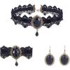 Gothic Black Choker Necklace for Women Vintage Goth Velvet Lace Collar Crystal Pendent Necklace Cosplay Party Jewelry