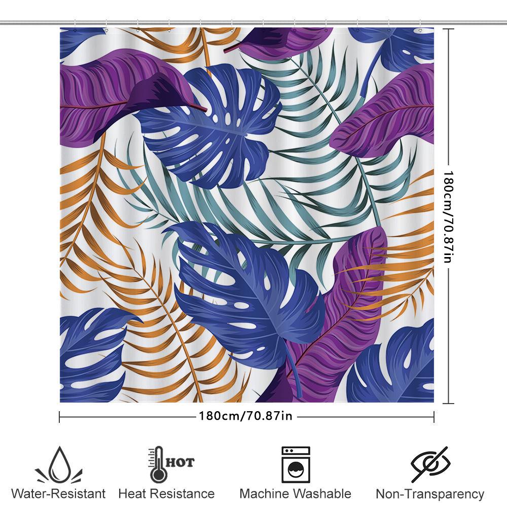 Colorful Palm Leaf Shower Curtain For Bathroom Decor Water Resistant Fabric With Hooks Set, Modern Floral Print Home Accessories