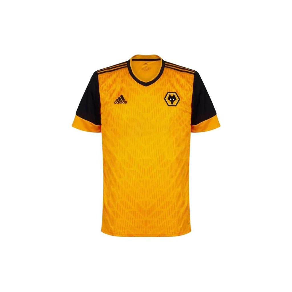 Adidas Wolverhampton Wanderers FC Home Jersey Short Sleeve V-Neck 20/21 Season Men Sports Jersey Black Yellow FJ4503