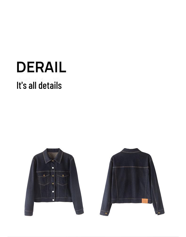 Xinge 2024 Dámská tmavě modrá krátká džínová bunda - Nový podzimní styl, všestranná a šitá na míru pro malé velikosti