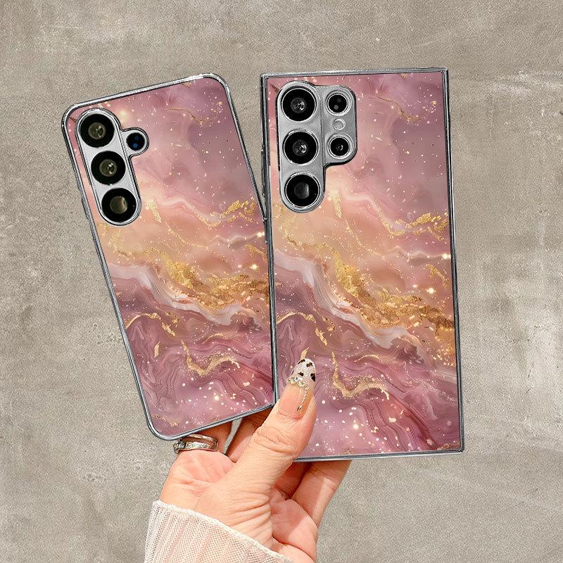 Samsung S25 Edge Phone Case & S23 Ultra Tempered Glass, S20 FE Flowing Gold Electroplated Full Coverage.