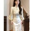 (High quality) New Chinese style, improved cheongsam skirt, high-end temperament, super slim hip-wrapped dress, autumn and winter