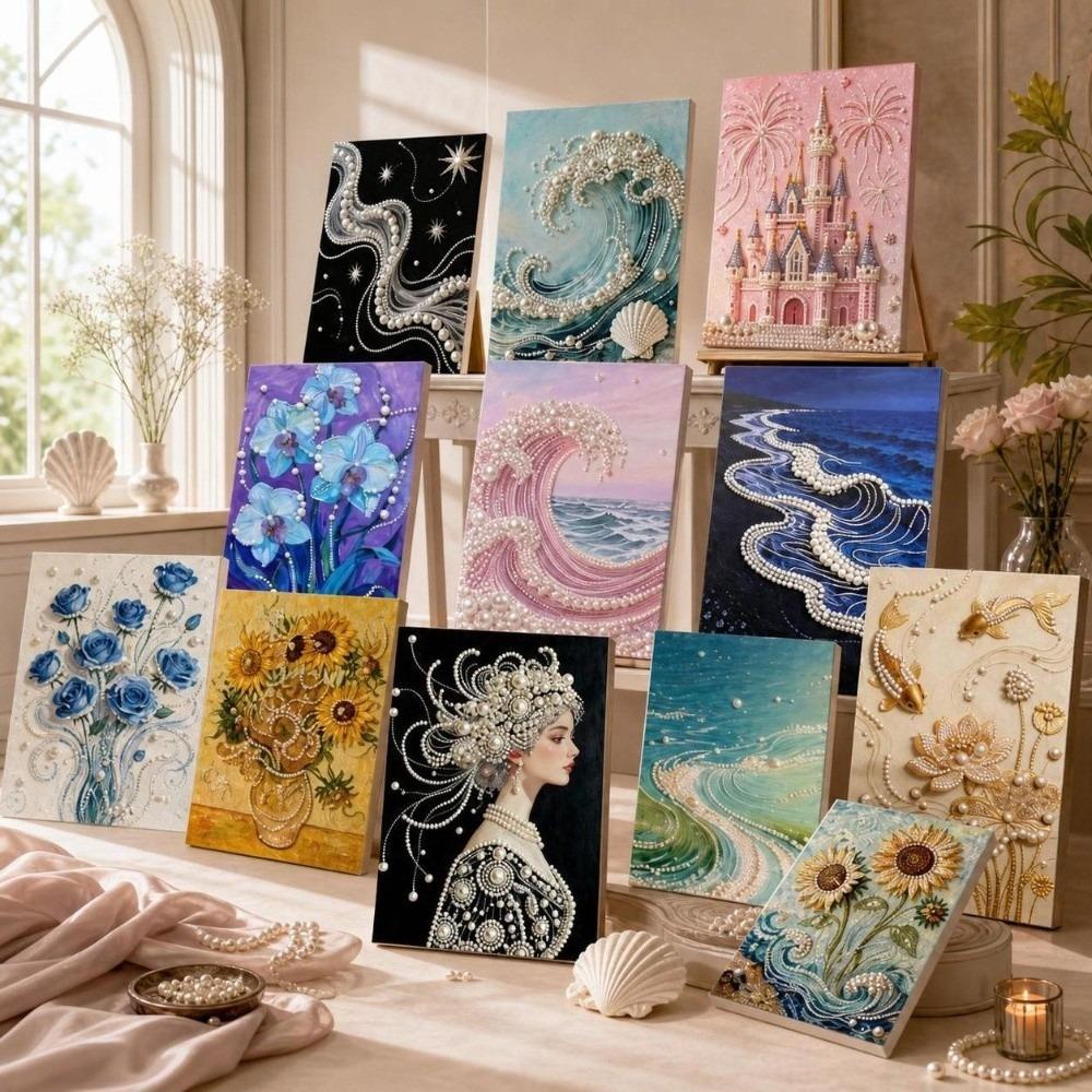 Flower Pearl Beads Painting Sea Self-Adhesive Paintings DIY Painting Material Pack  Home Decor