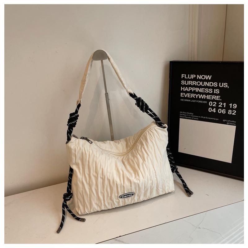Summer pleated canvas bag women's large-capacity commuter shoulder dumpling bag niche versatile messenger bag
