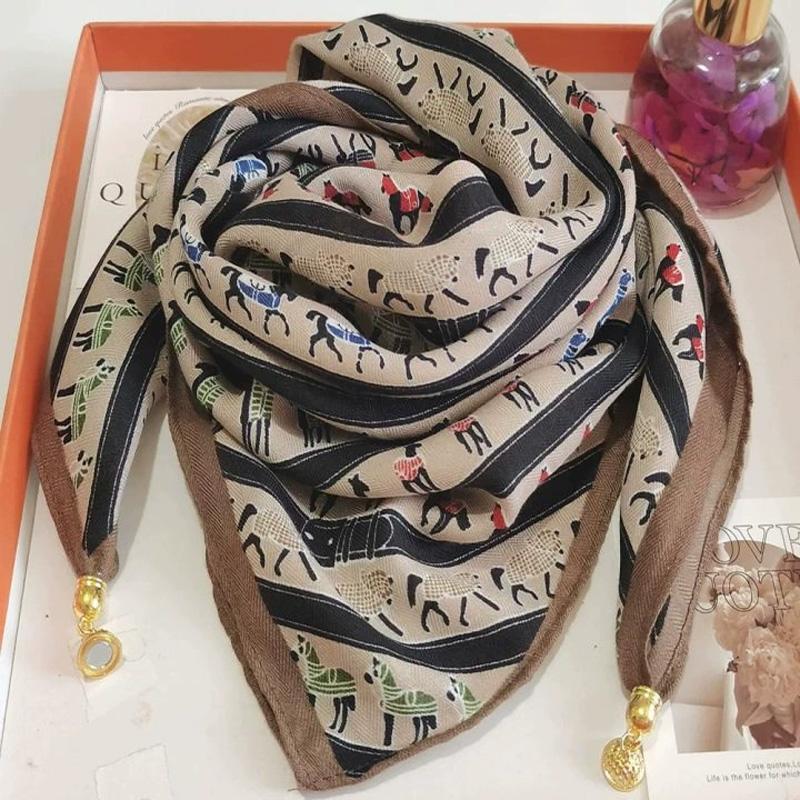 1Pc Neck Brace 2026 Magnetic Clasp Gift Scarf Versatile Triangular Bandage Warm Pony Pattern Cotton
