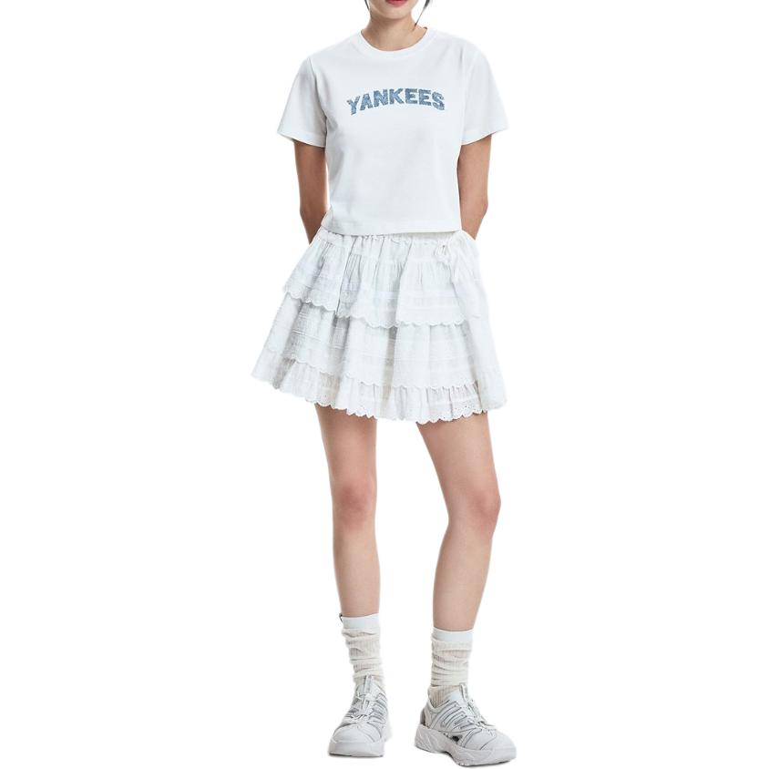 MLB Round Neck Short Sleeve Letter Summer Breathable High-Value T-Shirt Women Tops White 3FTSM0553-50IVS