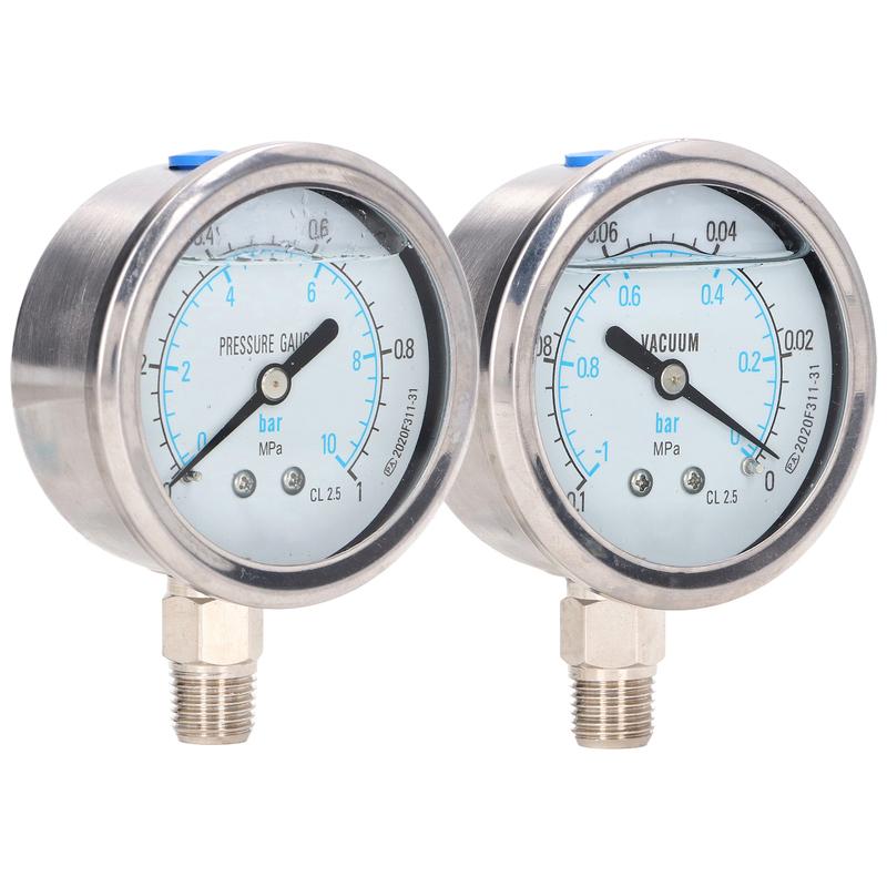 Vacuum Pressure Gauge YN-60 Dual Scale Pressure Gauge Meter 1/4in NPT Dual Scale Stainless Steel Test Meter for Water Oil