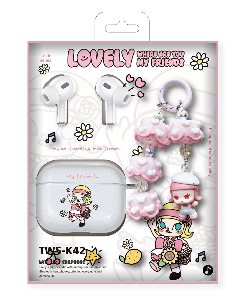 New TWS-K42 Bluetooth 5.3 In-ear True Wireless Earbuds with Cartoon Doll Bead Silicone Case