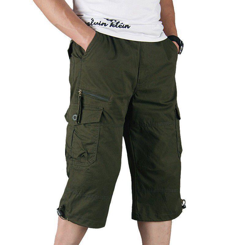 Men's Multi-Pocket Loose Fit Cropped Overalls - Mid-Length Lightweight Outdoor Casual Shorts
