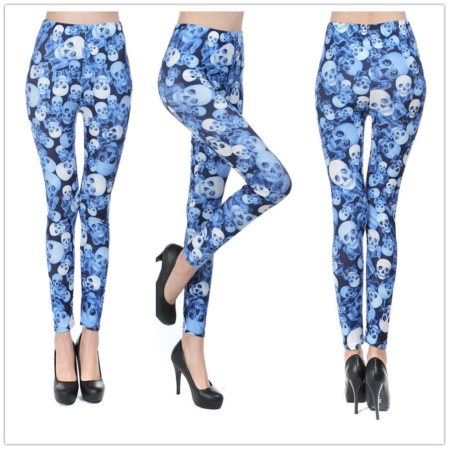 Fashion Skull Print Leggings Pants Elasticity Pants Leggings For Women Tights Fitness Yoga Pants