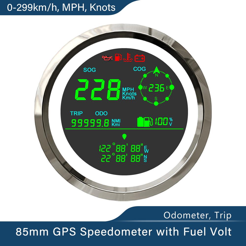 ELING 85mm Digital GPS Speedometer Odometer Kit with Voltmeter Fuel Gauge Set Waterproof for Boat Truck Motorbike Universal WS