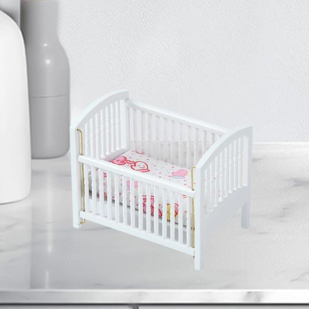 1:12 Baby Crib DIY Fitments Dollhouse Furniture Model Dollhouse Baby Bed  Bedroom Model Decor Toy