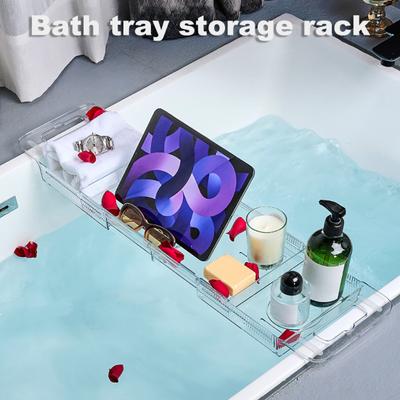 Expandable Bathtub Tray Caddy Strong Load-bearing Non-Slip Foldable Design Transparent Bath Accessories Bath Table Tub Tray