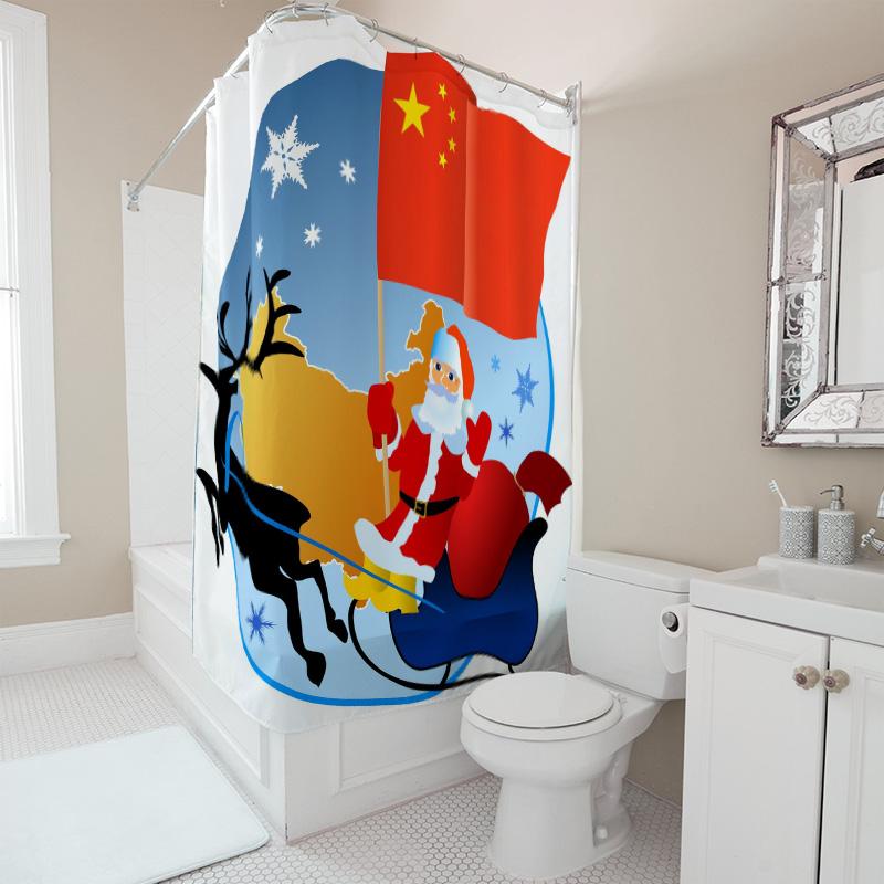 TU Christmas Shower Curtain Santa Claus Reindeer Festive Holiday Bathroom Decor Set Waterproof Xmas Home Decor Gift Premium Qual