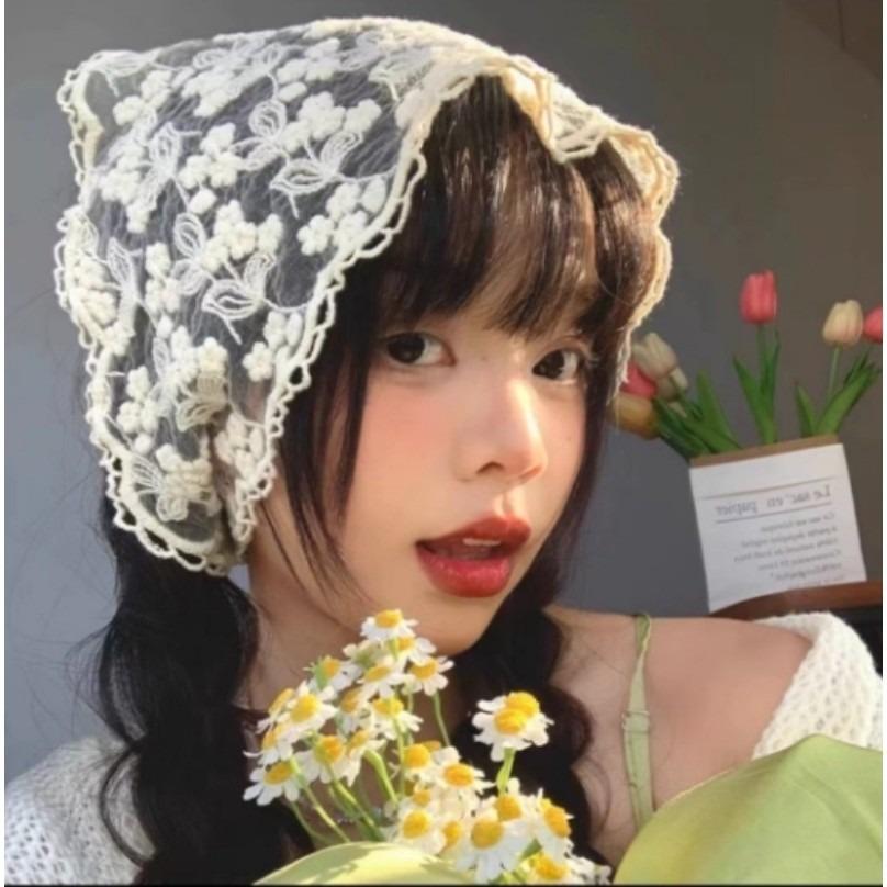 AISHG Weiß Gewebte Blumenspitze Haar-Schal Wickeltücher für Damen Retro Dreieck Kopftuch Hut Mädchen Stirnband Haarschmuck