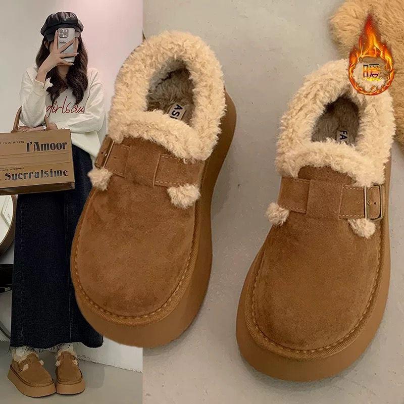 Thick-soled heightening snow boots velvet loafers autumn and winter new one-pedal retro all-inclusive Birkenstocks