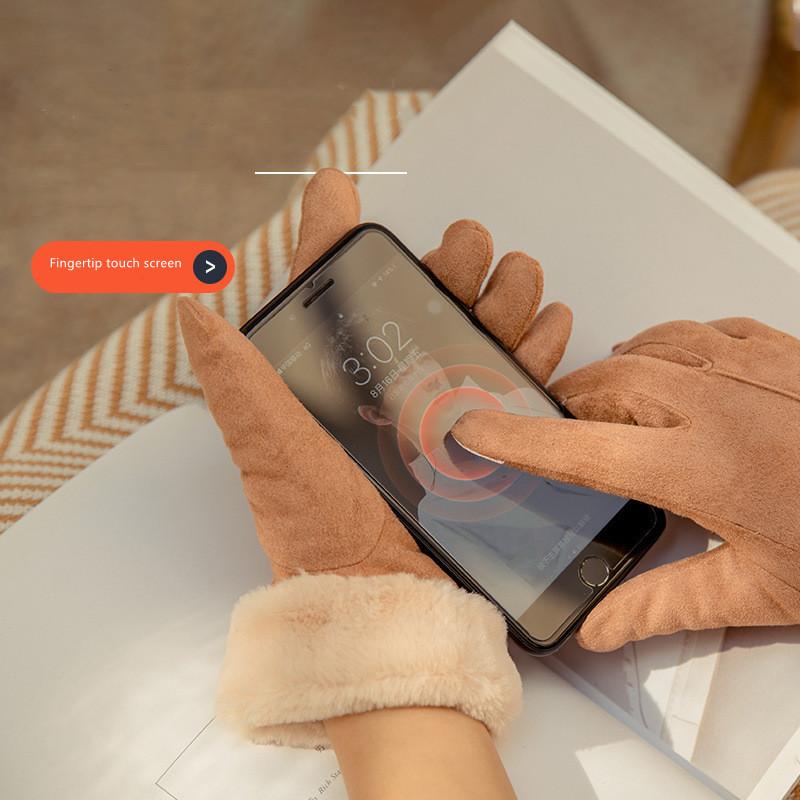 Deerskin Velvet Gloves Cotton Thickened Winter Plush Korean College Students Warm Girls Lovely Women Cold Proof In Autumn and Winter