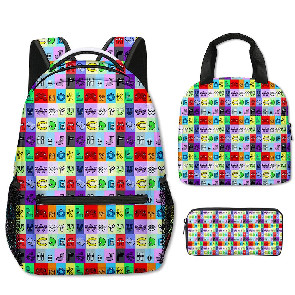 Classic Popular Funny Alphabet Lore 3D Print 3pcs/Set School Bags Travel Notebook Backpack Portable Lunch Bag Pencil Case