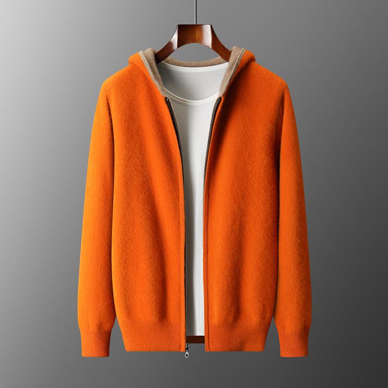 Men's Zipper Hooded Wool Cardigan - Thick Knitwear for Autumn/Winter