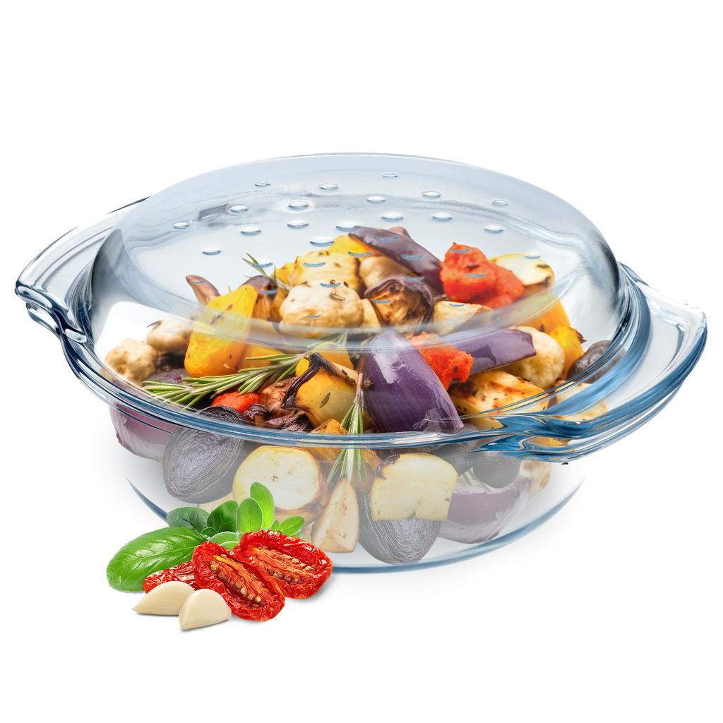 KADAX Heat-Resistant Dish with Lid for Baking Round Glass
